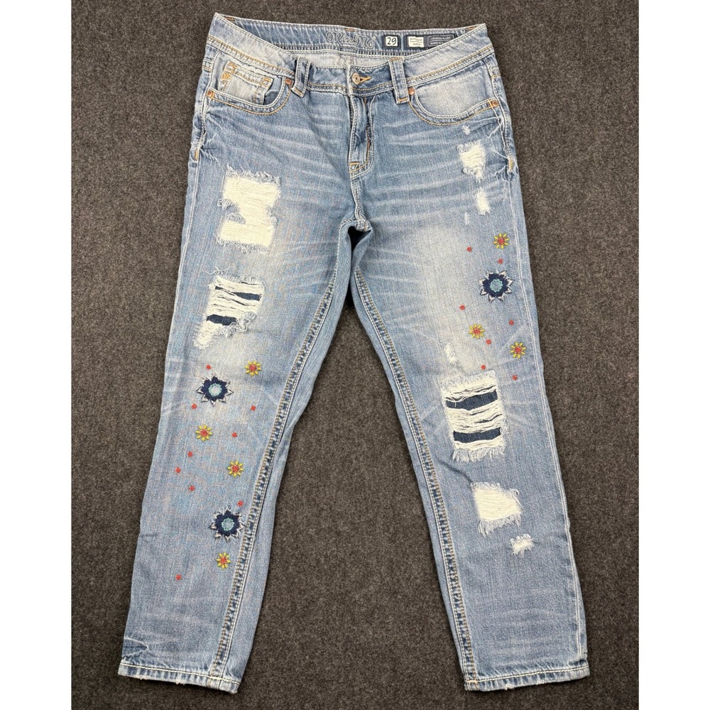Miss Me Boyfriend Ankle Jeans 29 Distressed Floral Embroidered JB7769A Denim